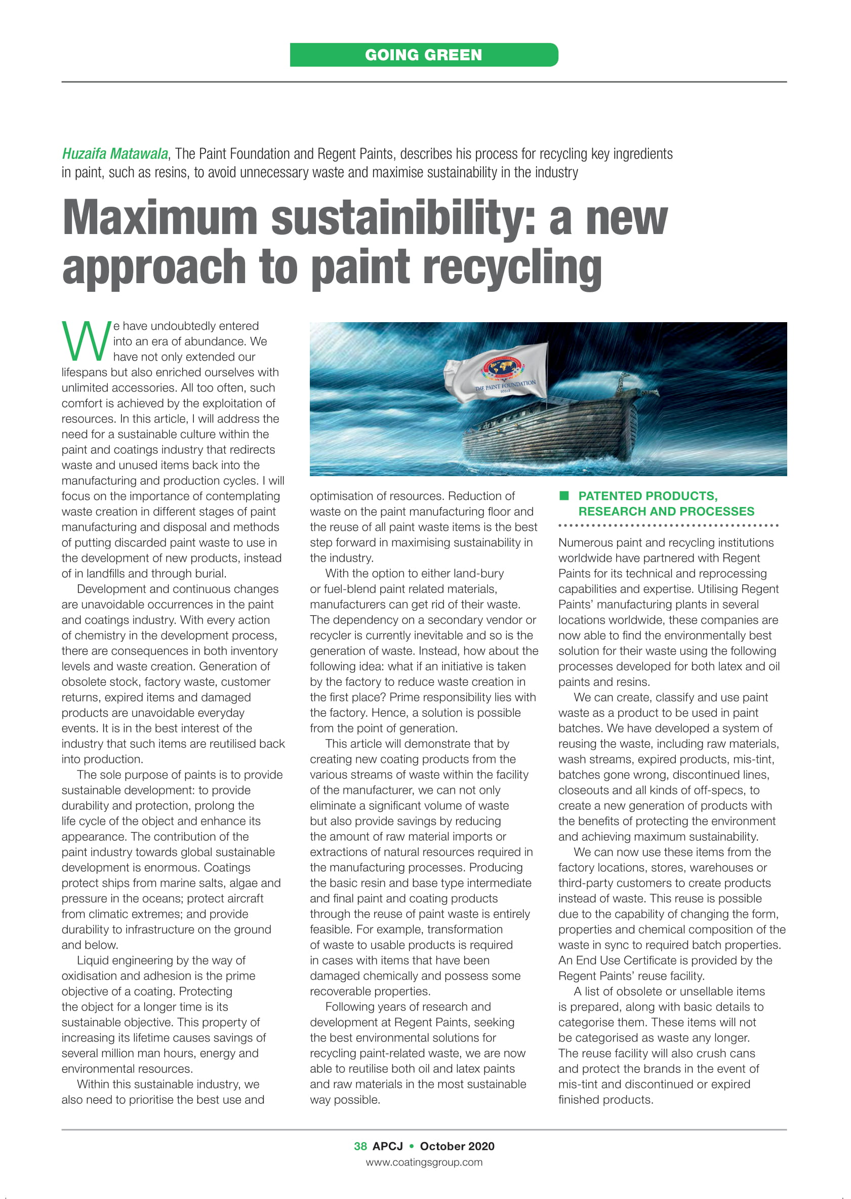 On Maximum sustainability - A new approach to Paint Recycling